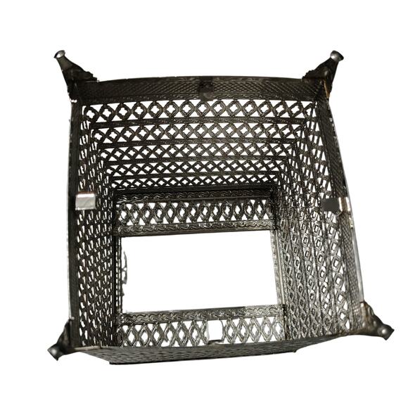 1960s Ornate Filigree Design Silver Tone Tissue Box Holder Hollywood Regency Era - Picture 5 of 5